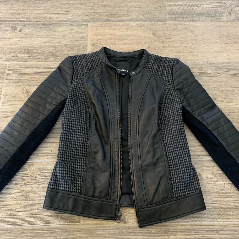 Black/Grey houndstooth leather jacket